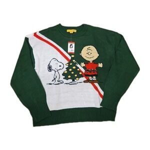 Peanuts Women's Sweater Green Medium